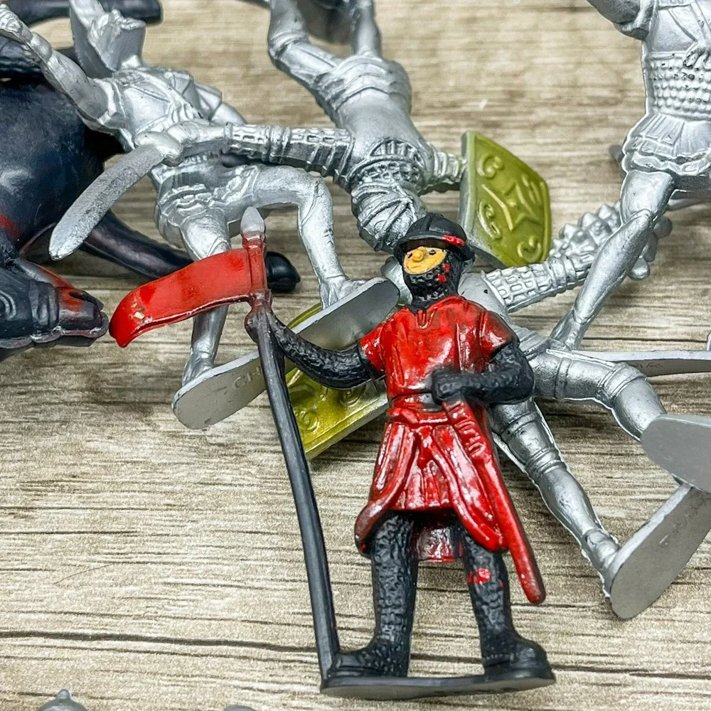 Vintage Plastic Medieval Knights and Dragons Toy Figures Lot Red Silver